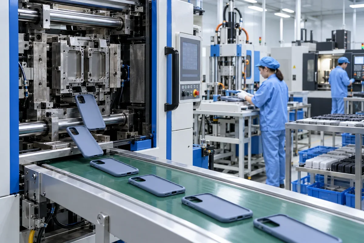 Phone cases produced on a clean injection molding line