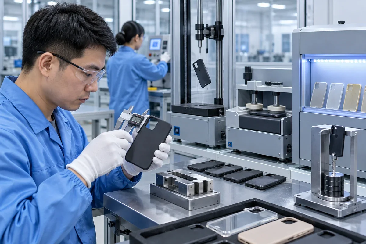 Phone case dimensional drop abrasion and yellowing quality tests