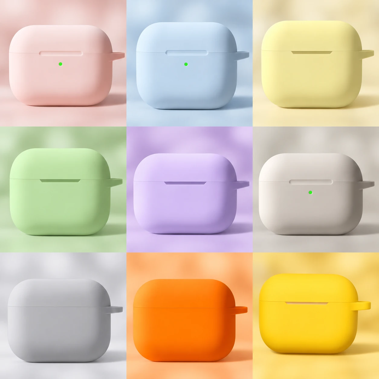Nine colorful silicone earbud cases