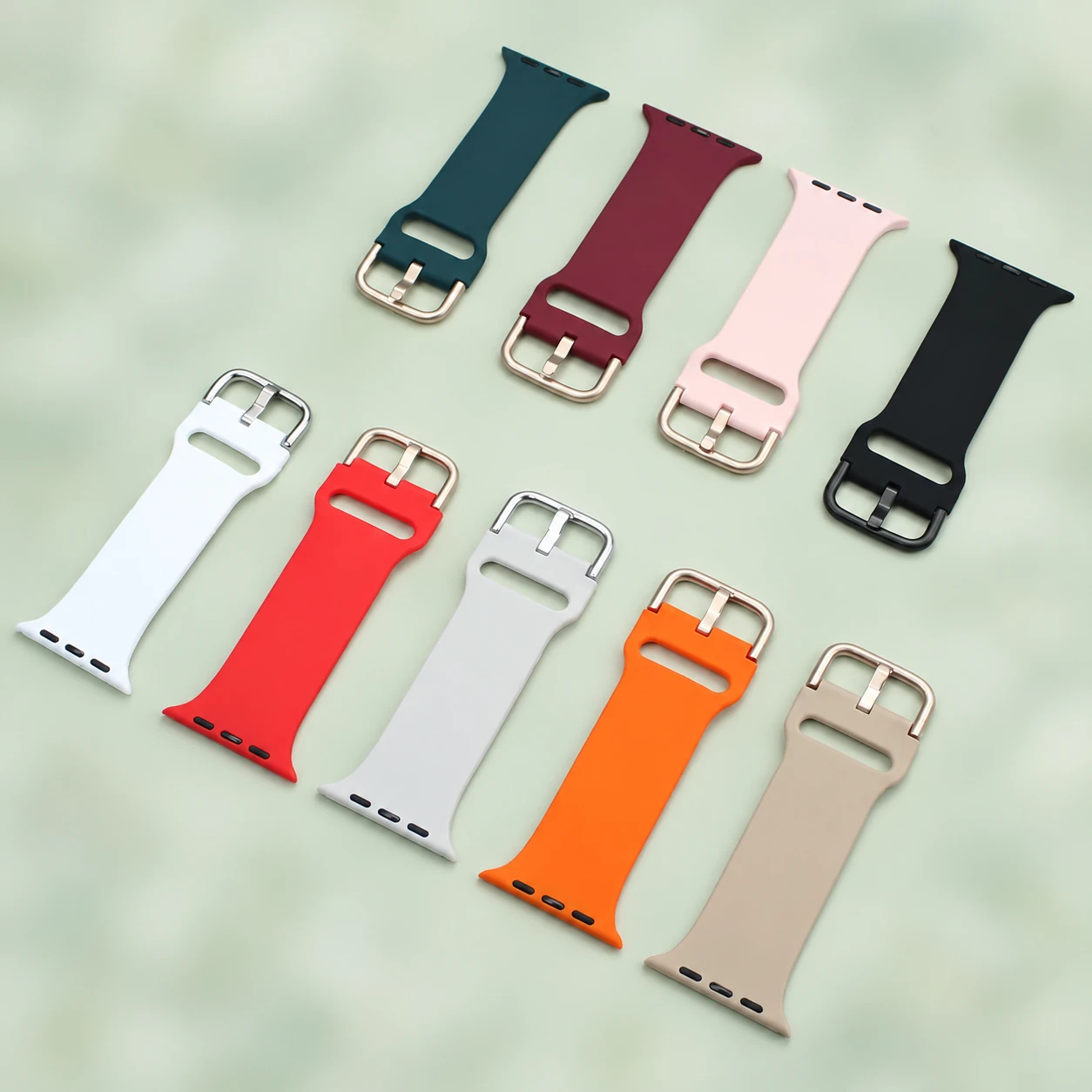 Silicone watch straps in assorted colors with metal buckles