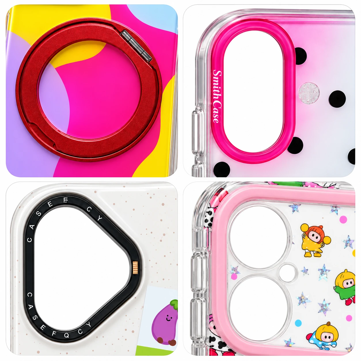 Phone case stand camera cutouts frame and button details