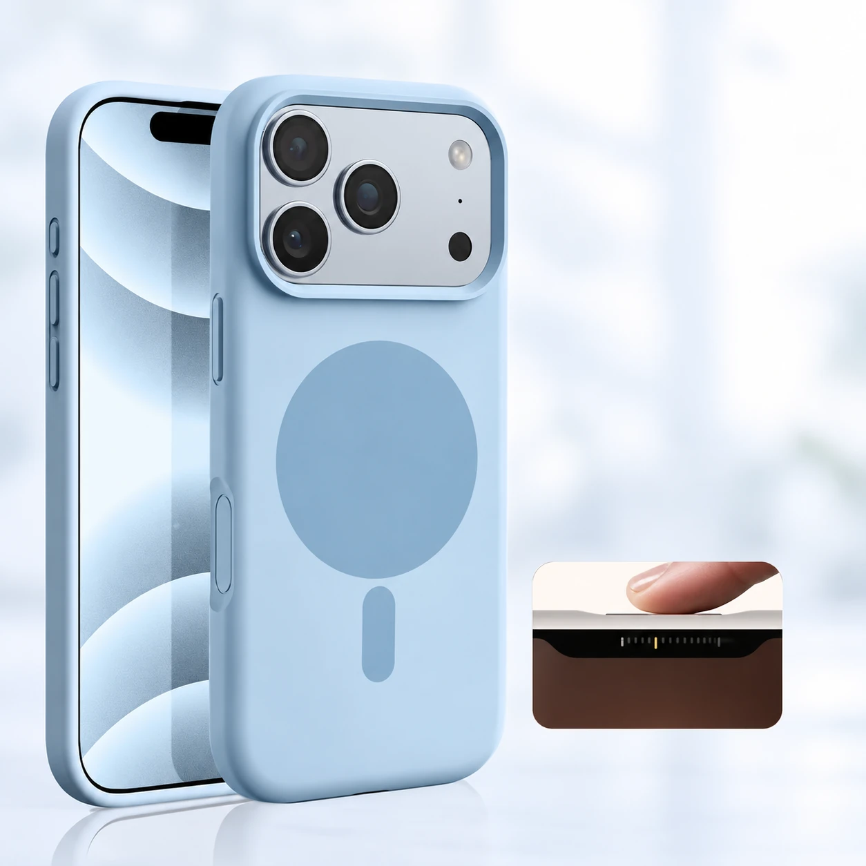 Light blue silicone magnetic phone case