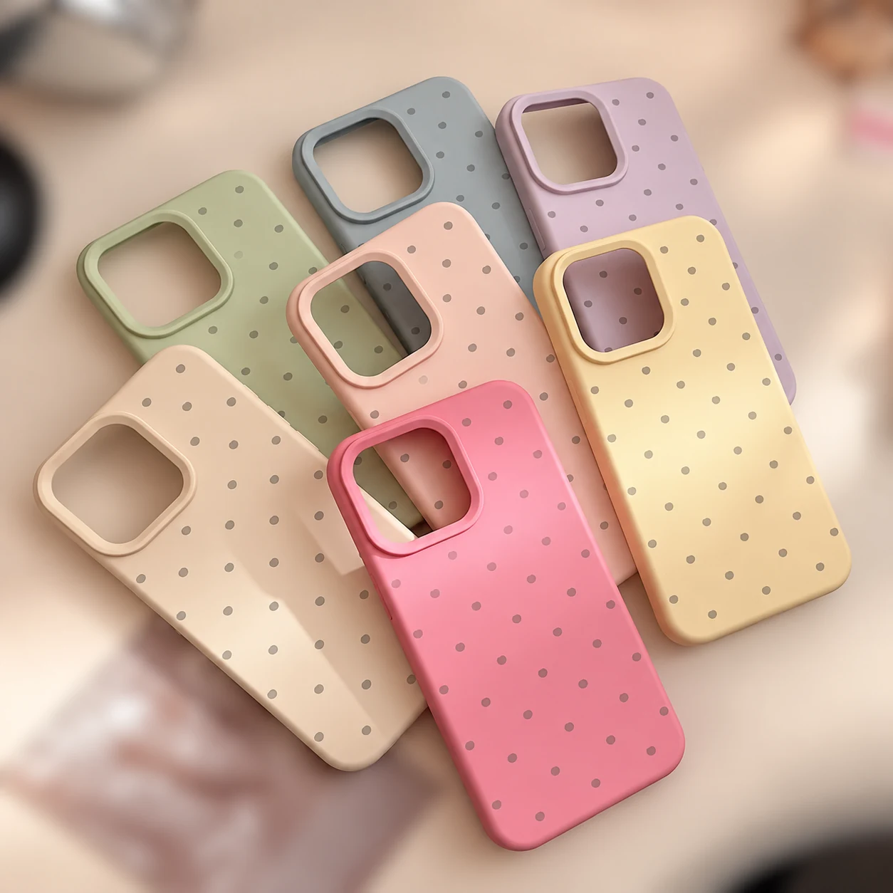 Pastel silicone phone cases decorated with small polka dots